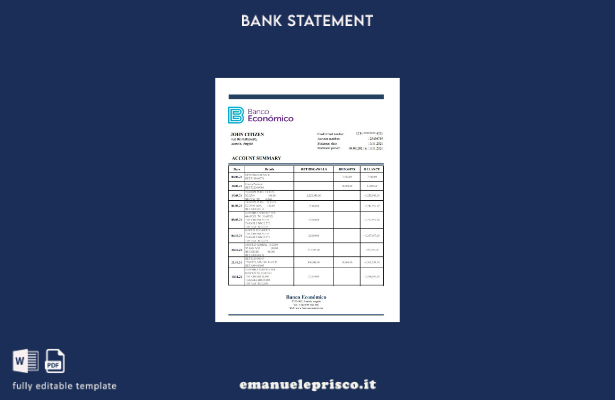modello Excel di estratto conto bancario Angola Banco Ecenomico in stile verific